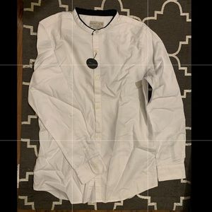 Zara Boys slimfit white button down blk trim shirt